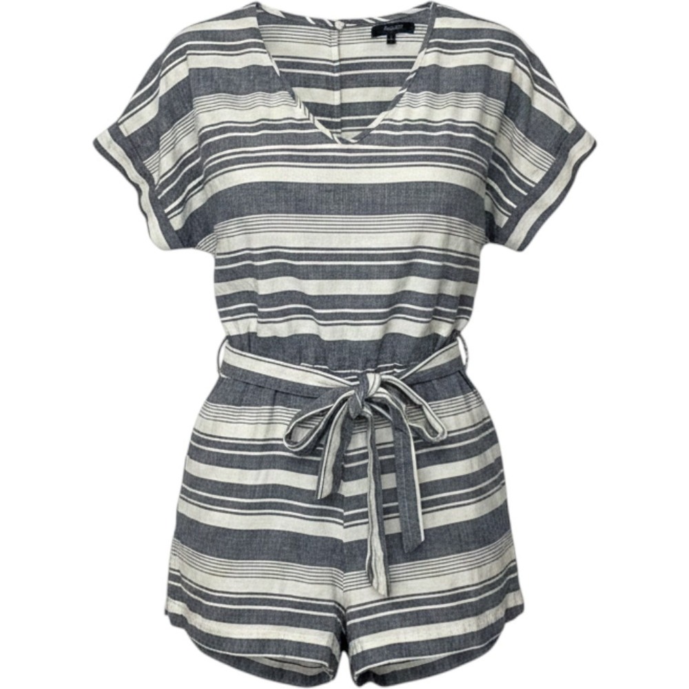 Madewell Striped Linen Blend Shorts Romper Womens Small Relaxed Jumpsuit‎ 2497